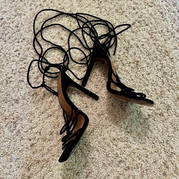 ASOS DESIGN Nina Strappy Tie Leg Heeled Lace Up Sandals - Black - Picture 7 of 8